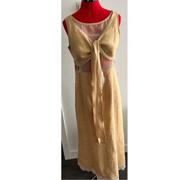 Femmes Je Vous Aime Tan Linen Dress Size Medium / Large - Picture 1 of 11